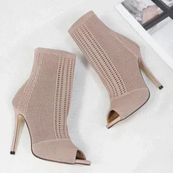 Peep Toe Cutout Stiletto Sock Boots