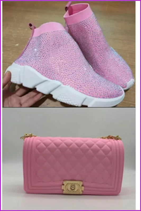 Pink Jelly Shoulder Bag And Sneakers Set