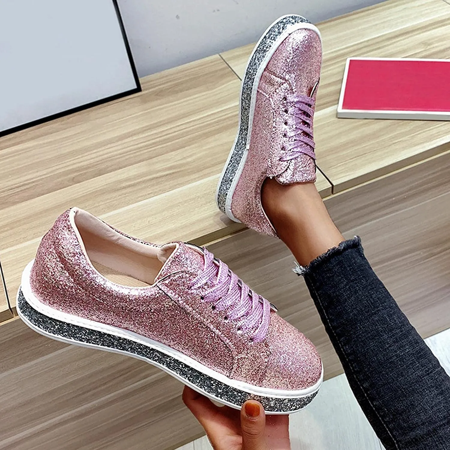 Platform Glitter Sequin Canvas Sneakers