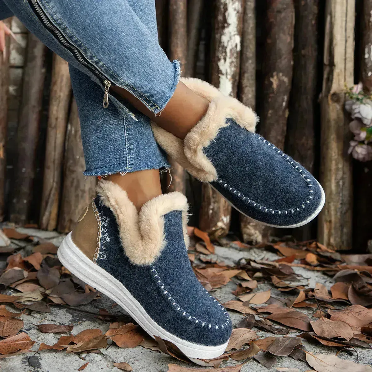 Plus Size Fleece-lined Thicker Raw Edge Warm Flat Bottom Plush Winter boot Shoes for women