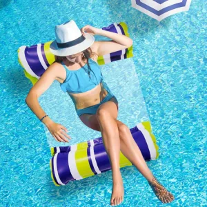 PVC Inflatable Hammock Adult Swimming Floating Row, Size: 120 x 70cm(Yellow   Treasure Blue Striped)