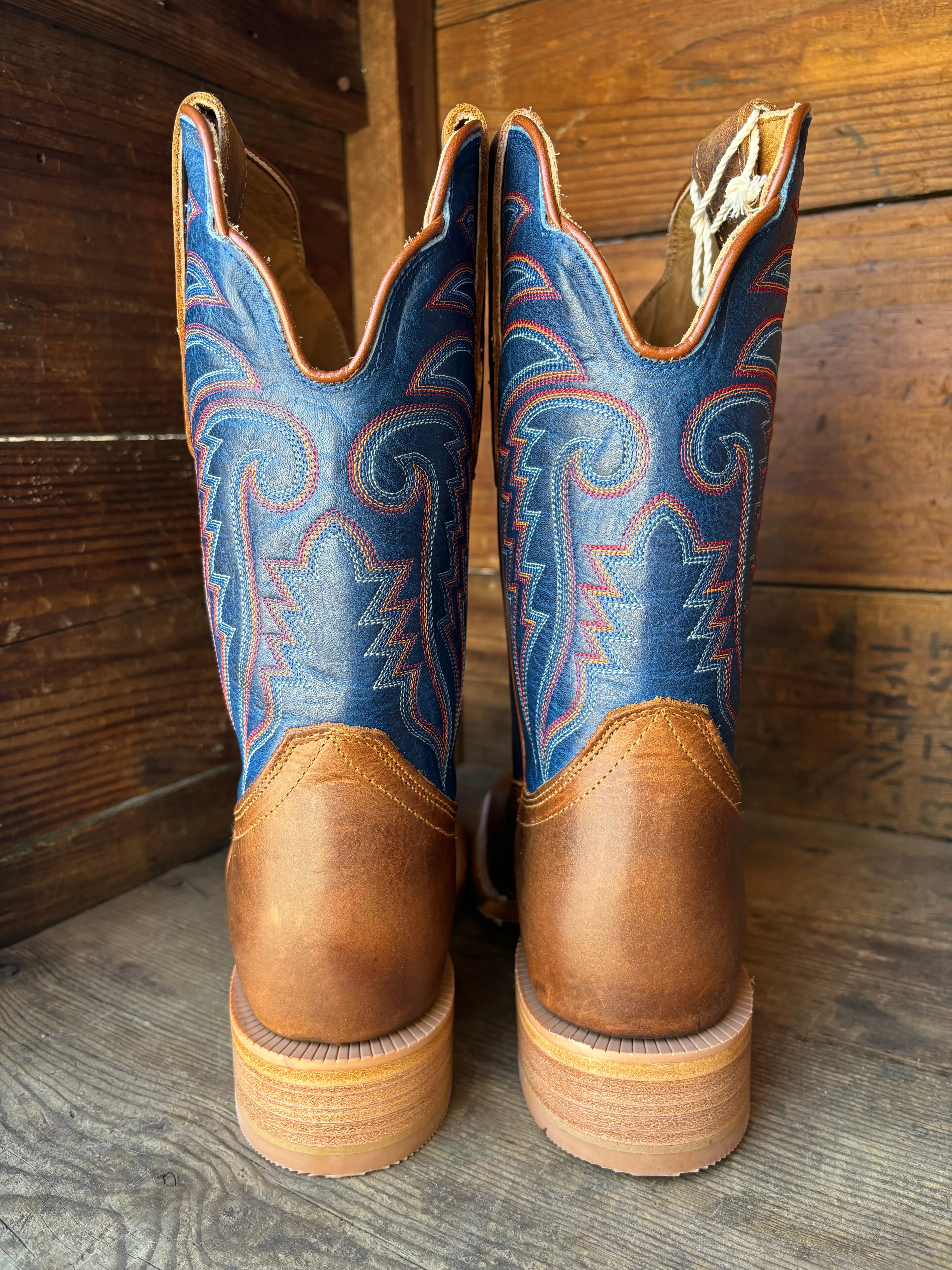 R. Watson Men's Electric Blue & Honey Wide Square Toe Cowboy Boots RW8033-2