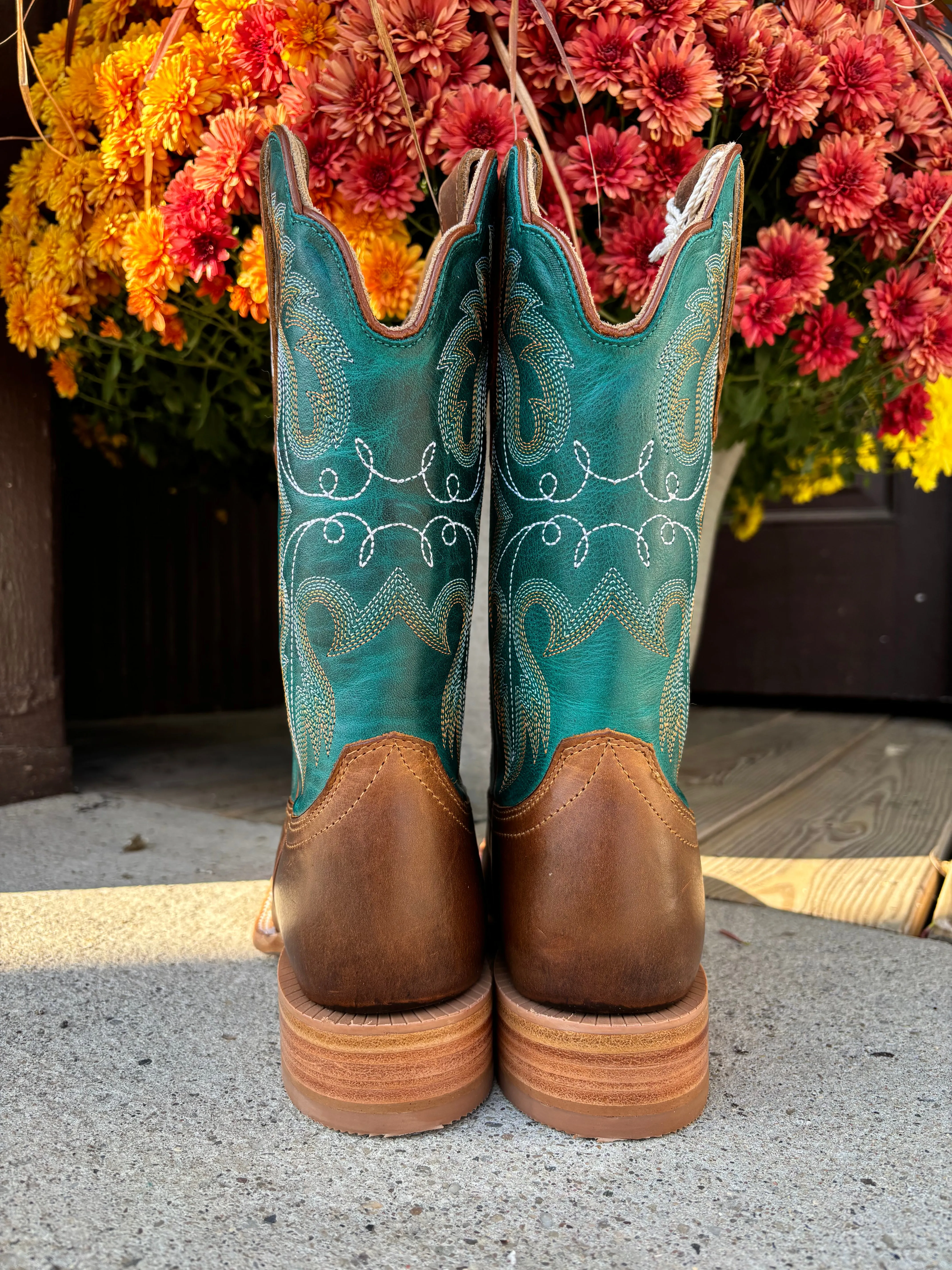 R Watson Women's Azure & Honey Wide Square Toe Cowgirl Boots RWL8305-2