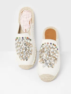 Rhinestone Decorated Cap Toe Flats