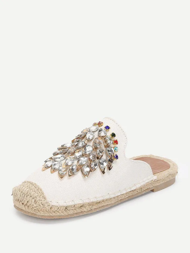 Rhinestone Decorated Cap Toe Flats