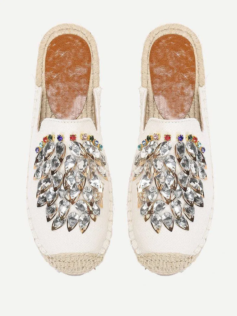 Rhinestone Decorated Cap Toe Flats