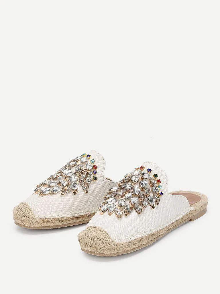 Rhinestone Decorated Cap Toe Flats