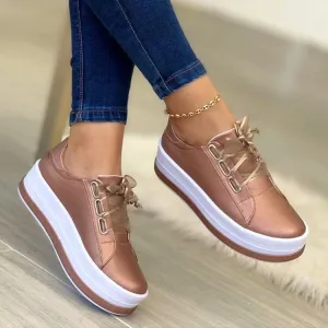 Ribbon Lace-up Platform Metallic Sneakers