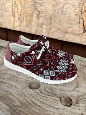 Roper Women's Eva Moc Red Wine Aztec Lace Up Hang Loose Shoe 1793-3077