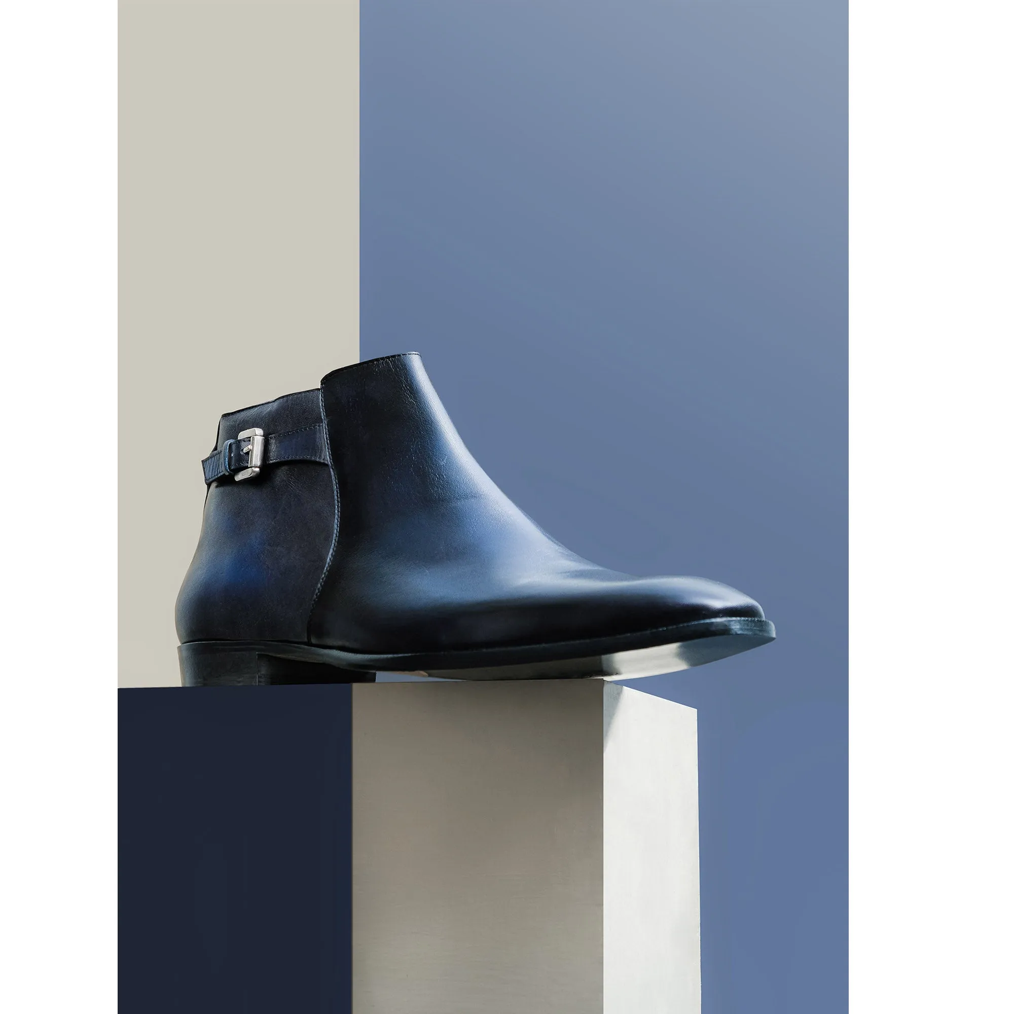 Saint Jace Dark Blue Two Color Toned Leather Ankle Boots With Set