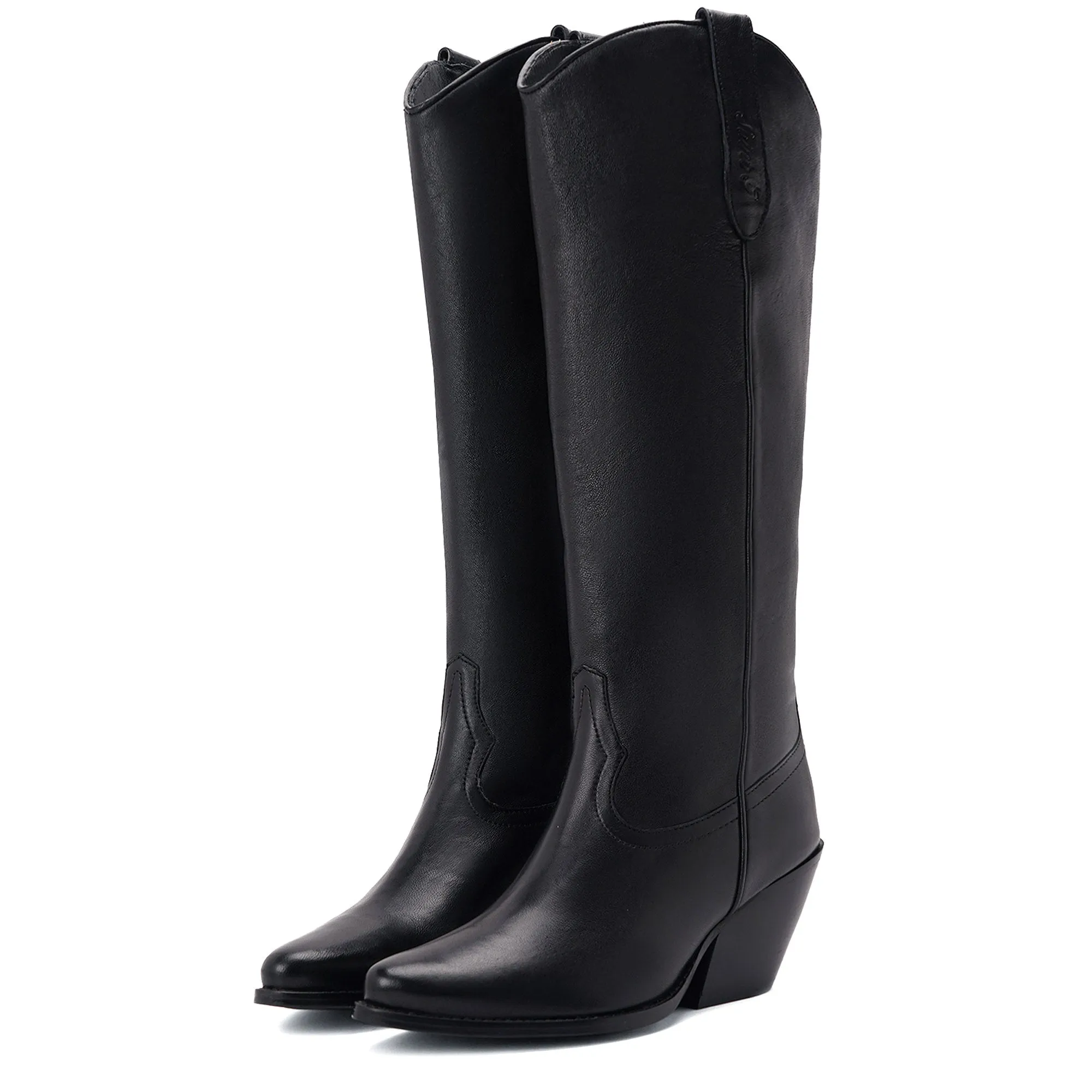 Saint Loanna Black Leather Knee High Long Boots