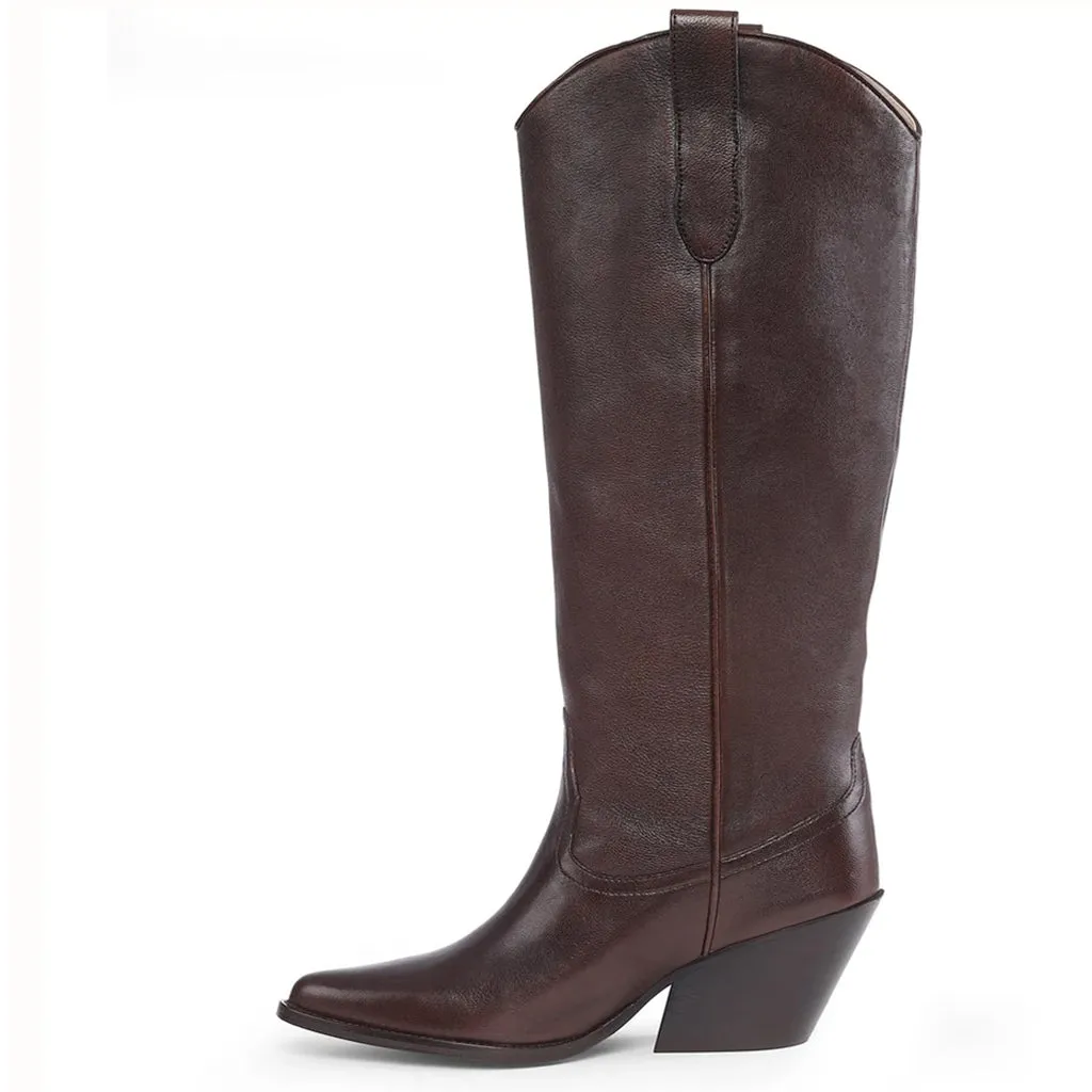 Saint Loanna Brown Leather Long Boots