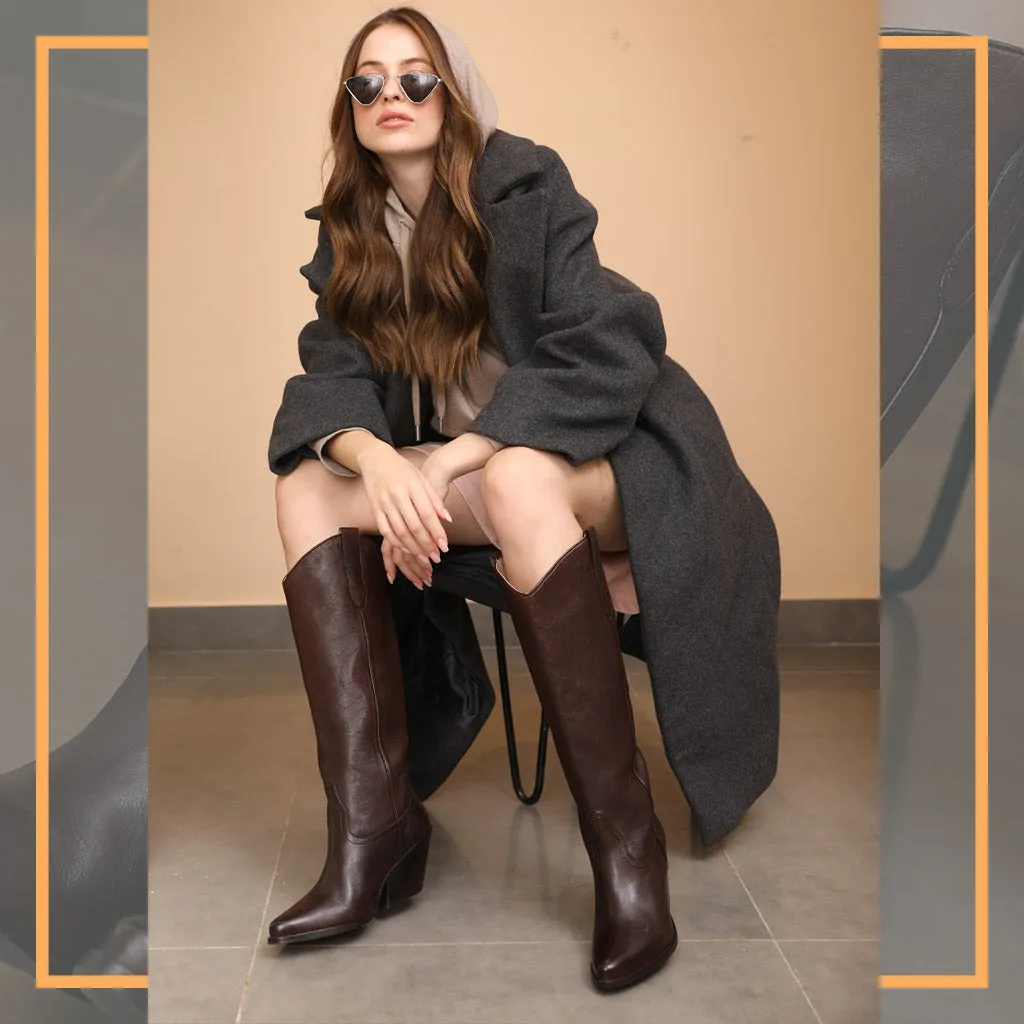 Saint Loanna Brown Leather Long Boots