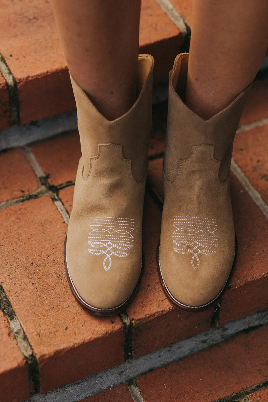 SECONDS - Daisy Round Toe Cowboy Ankle Boots - Brown Suede