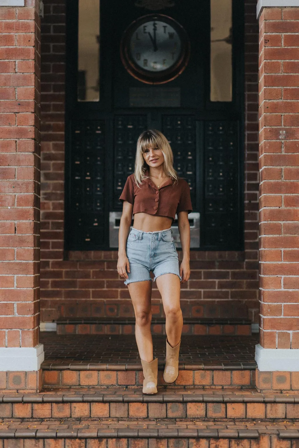 SECONDS - Daisy Round Toe Cowboy Ankle Boots - Brown Suede