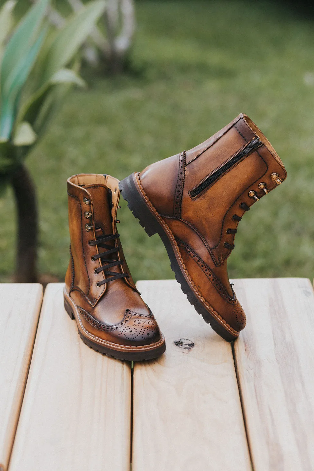 SECONDS - Gaia Lace-up Brogue Boots - Cognac Leather