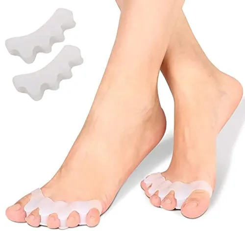 Silicone Gel Toe Separators, 5 Holes High Elastic Toe Straightener Hammer Hallux Valgus Corrector Pain Relief Toe Straightener Achilles Stretcher, Toe Separator Foot Care, Toe Spacers Bunion (White)