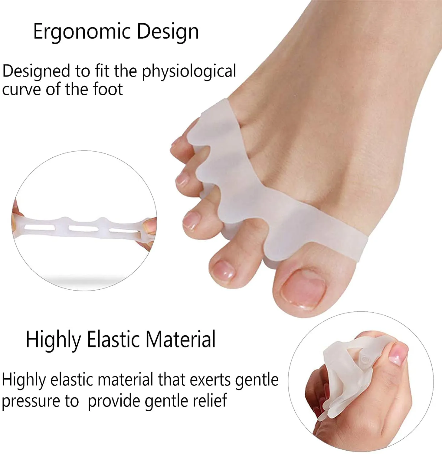 Silicone Gel Toe Separators, 5 Holes High Elastic Toe Straightener Hammer Hallux Valgus Corrector Pain Relief Toe Straightener Achilles Stretcher, Toe Separator Foot Care, Toe Spacers Bunion (White)