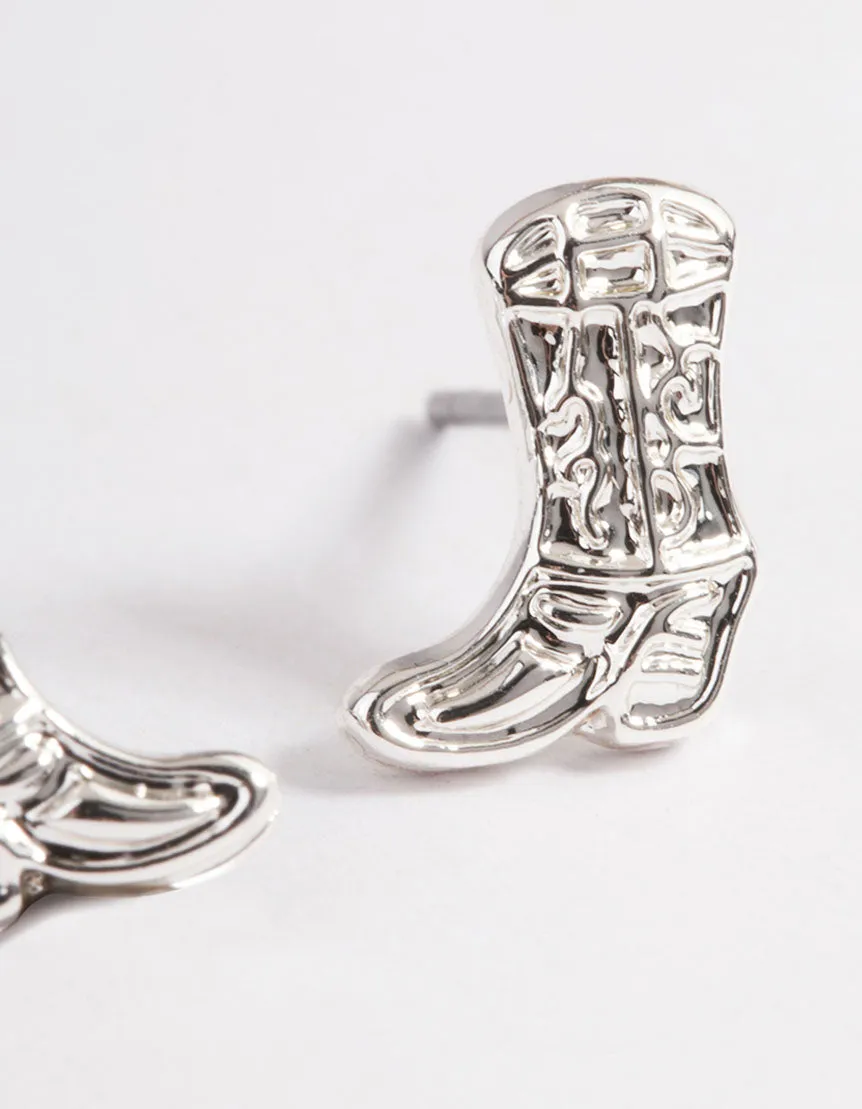 Silver Cowboy Boot Stud Earrings