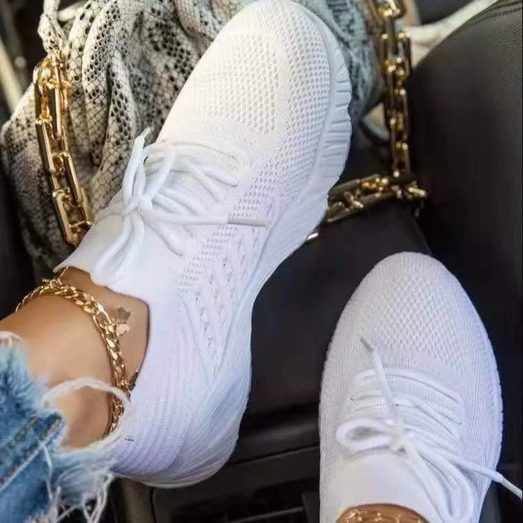 Sneakers Shoes 2022 Fashion Lace Up Platform Shoes for Women's Summer Plus Size Flat Mesh Sports Shoes Woman Vulcanize Shoes