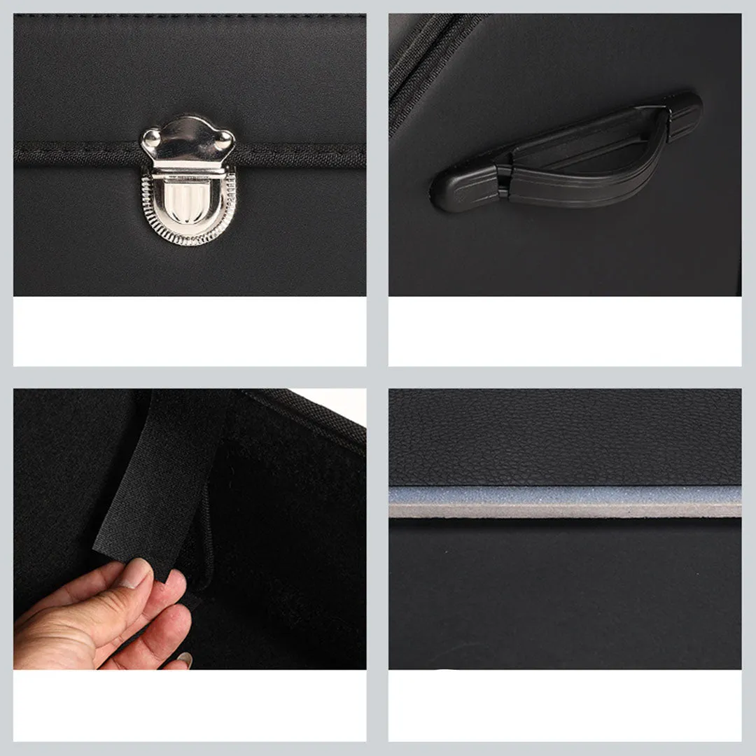 SOGA Leather Car Boot Collapsible Foldable Trunk Cargo Organizer Portable Storage Box With Lock Black Medium