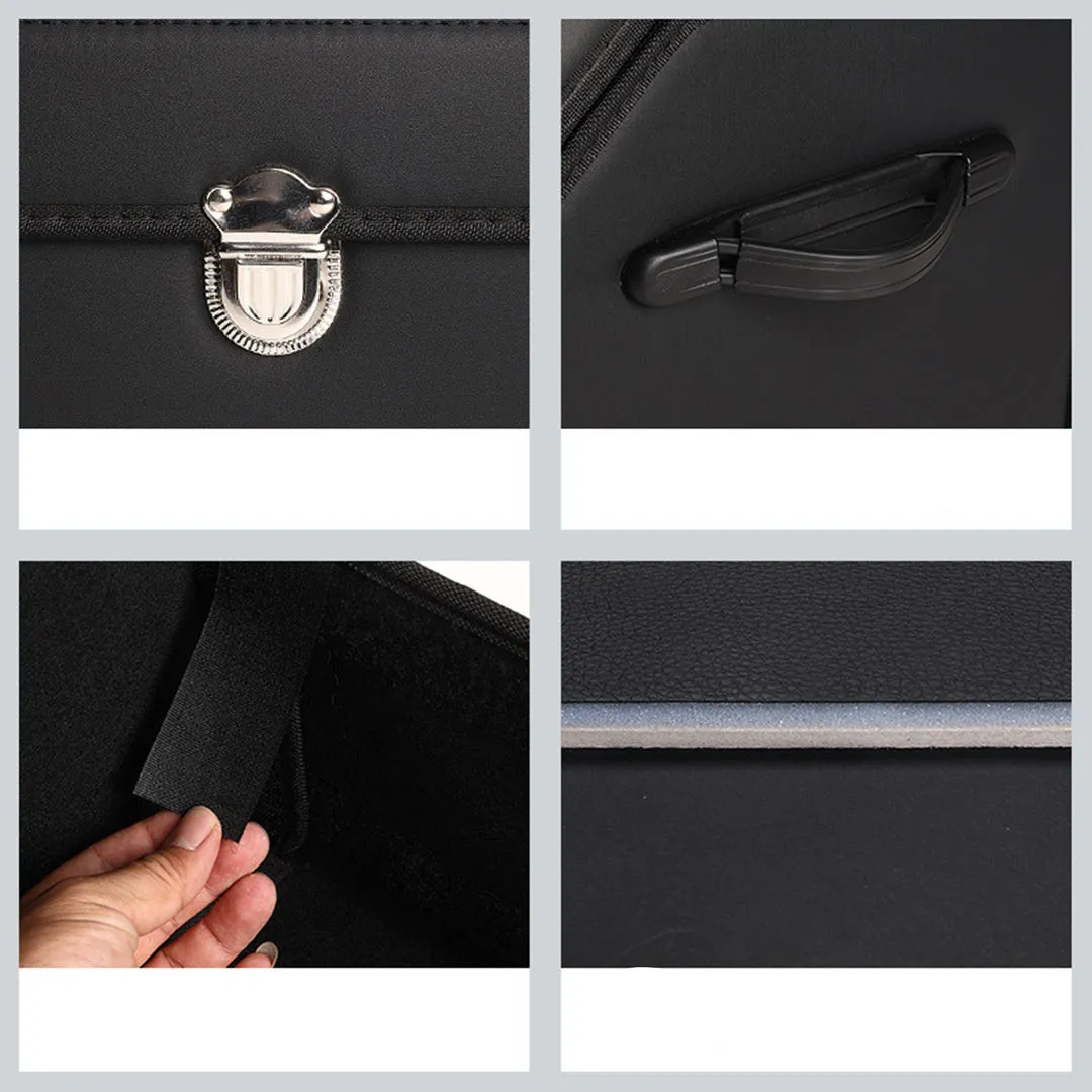 SOGA Leather Car Boot Collapsible Foldable Trunk Cargo Organizer Portable Storage Box With Lock Black Small