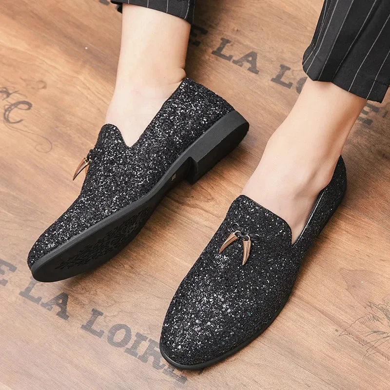 Sparkling Silvery Tassel Leather Loafers