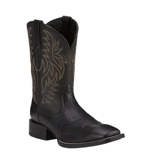 Sports Western Square Toe Boots Black Deertan