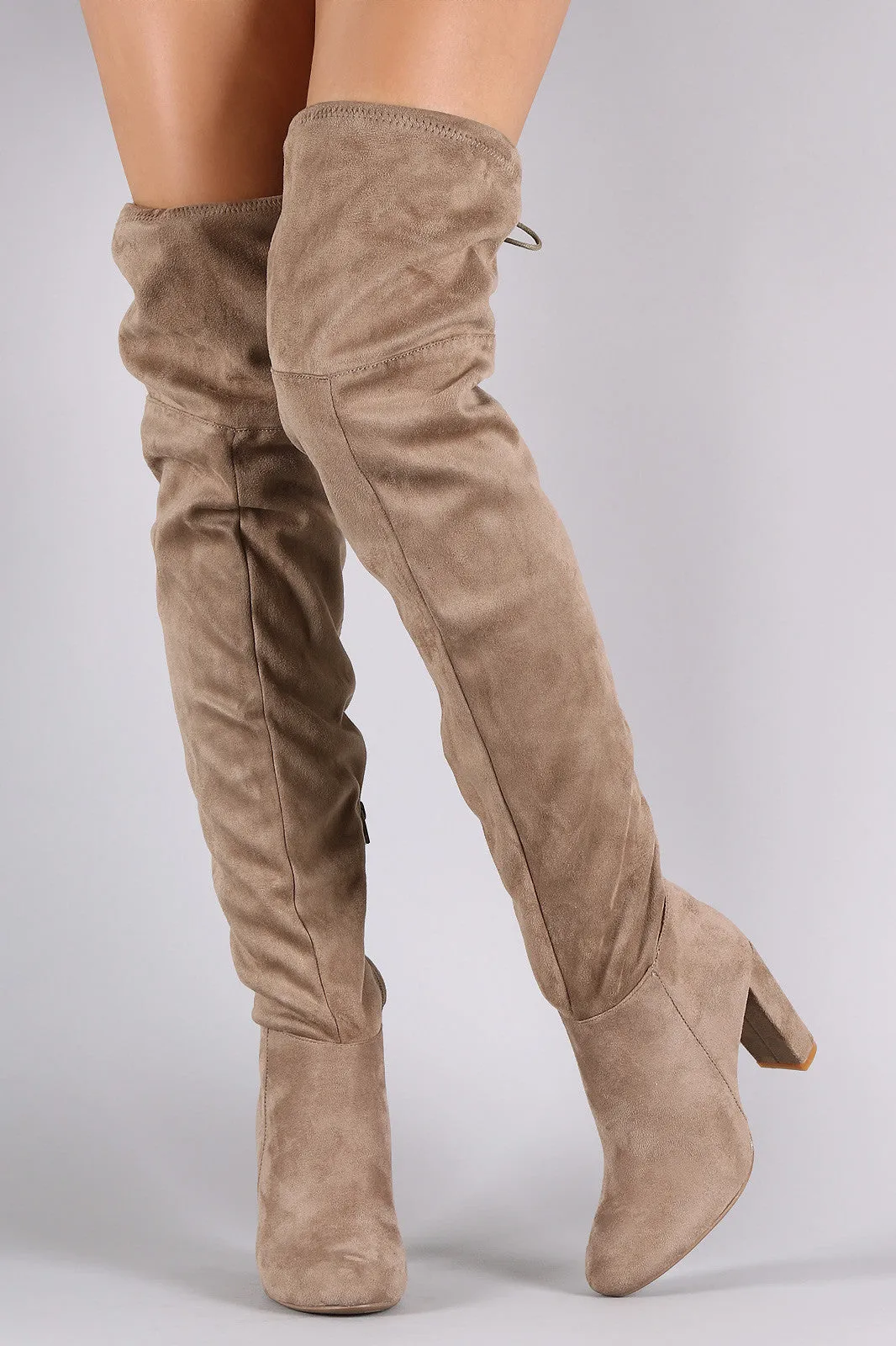 Suede Tassel Drawstring Chunky Heeled Over-The-Knee Boots