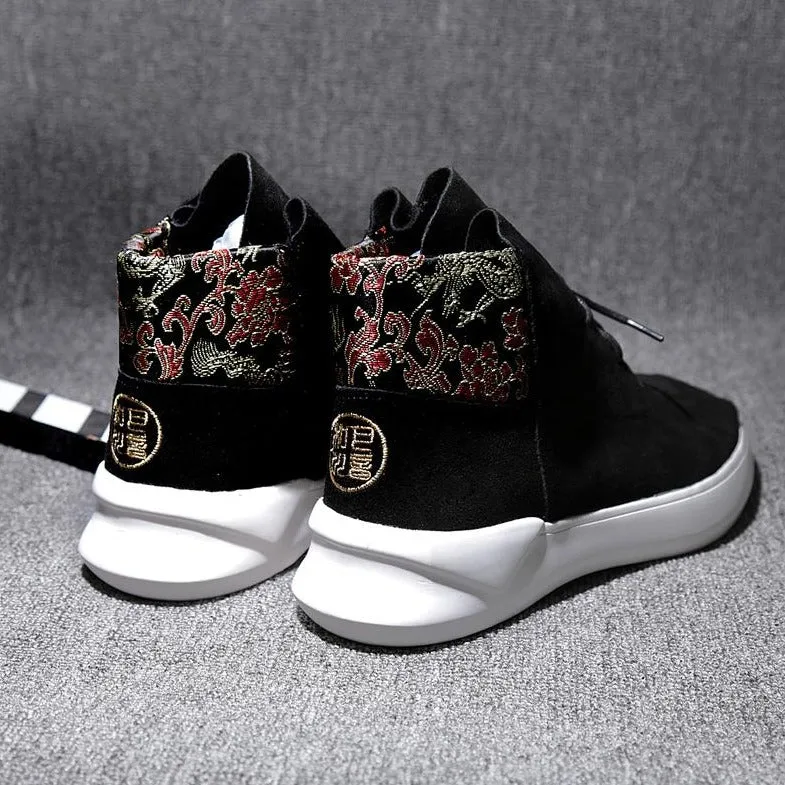 Totem Embroidery Genuine Leather Sports Shoes Retro Sneakers