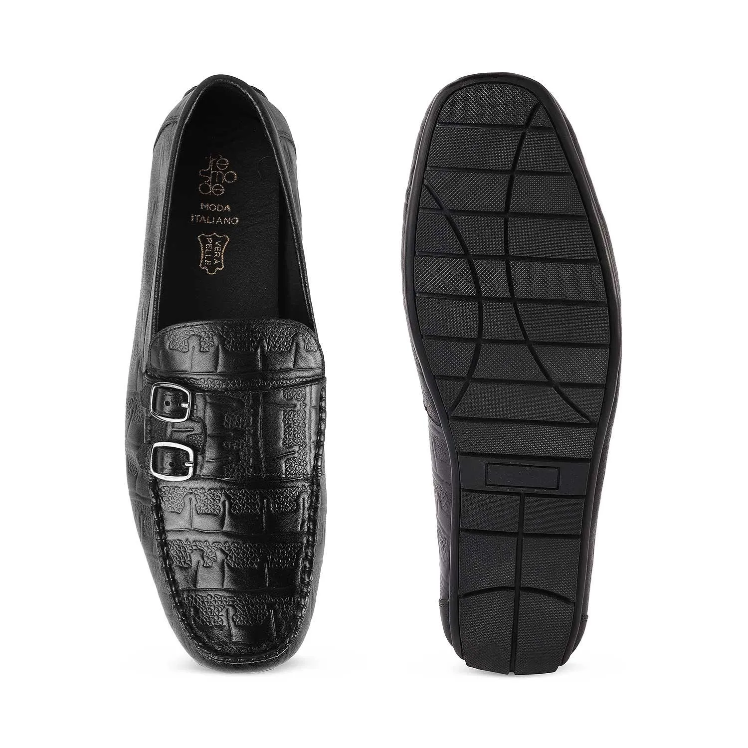 Tresmode Gioia Black Men's Double Monk Shoes