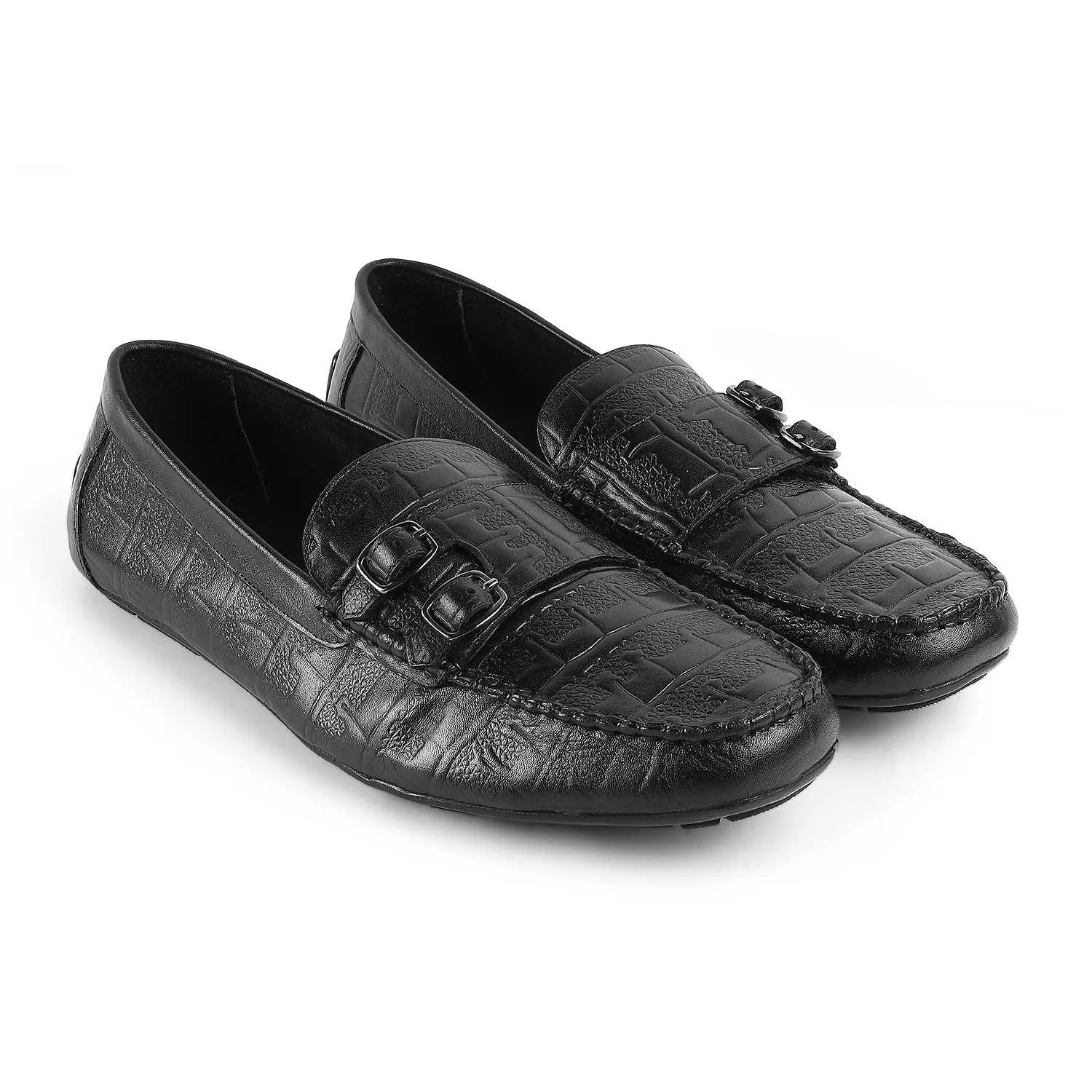 Tresmode Gioia Black Men's Double Monk Shoes