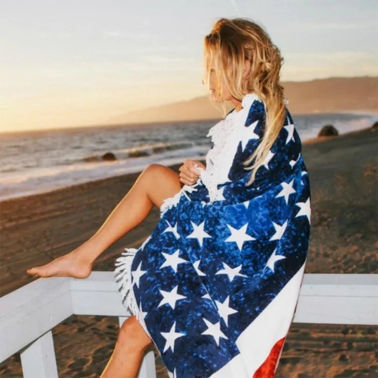 US Flag Pattern Tassel Round Summer Bath Towel Sand Beach Towel Shawl Scarf, Size: 150 x 150cm