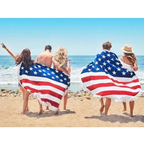 US Flag Pattern Tassel Round Summer Bath Towel Sand Beach Towel Shawl Scarf, Size: 150 x 150cm