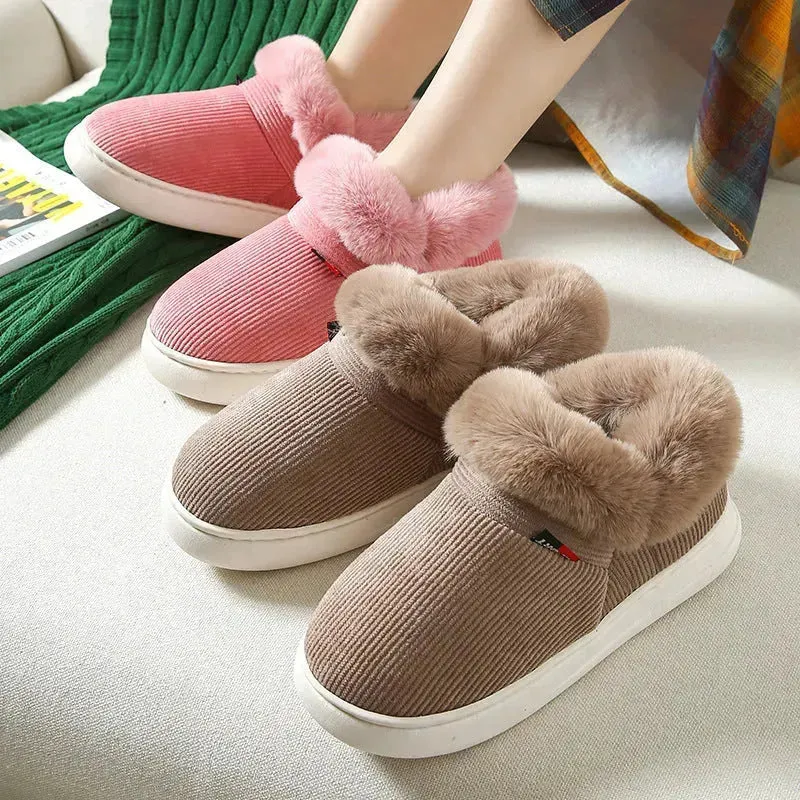 Winter Plush Cotton Shoes For Men And Women Cozy Fluffy Corduroy House Slippers Warm Slip On Fleece House Shoes