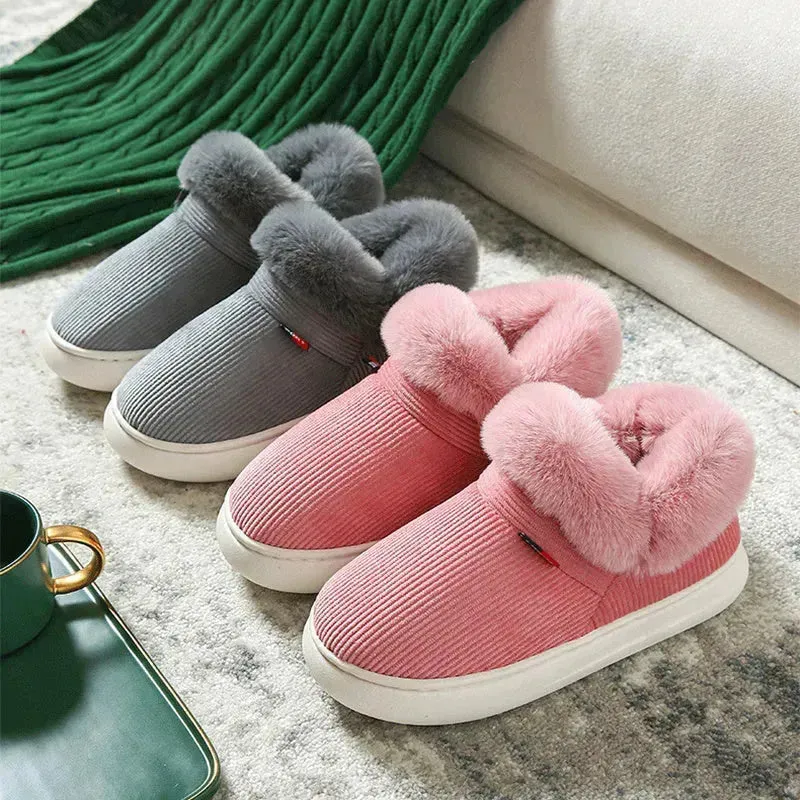 Winter Plush Cotton Shoes For Men And Women Cozy Fluffy Corduroy House Slippers Warm Slip On Fleece House Shoes