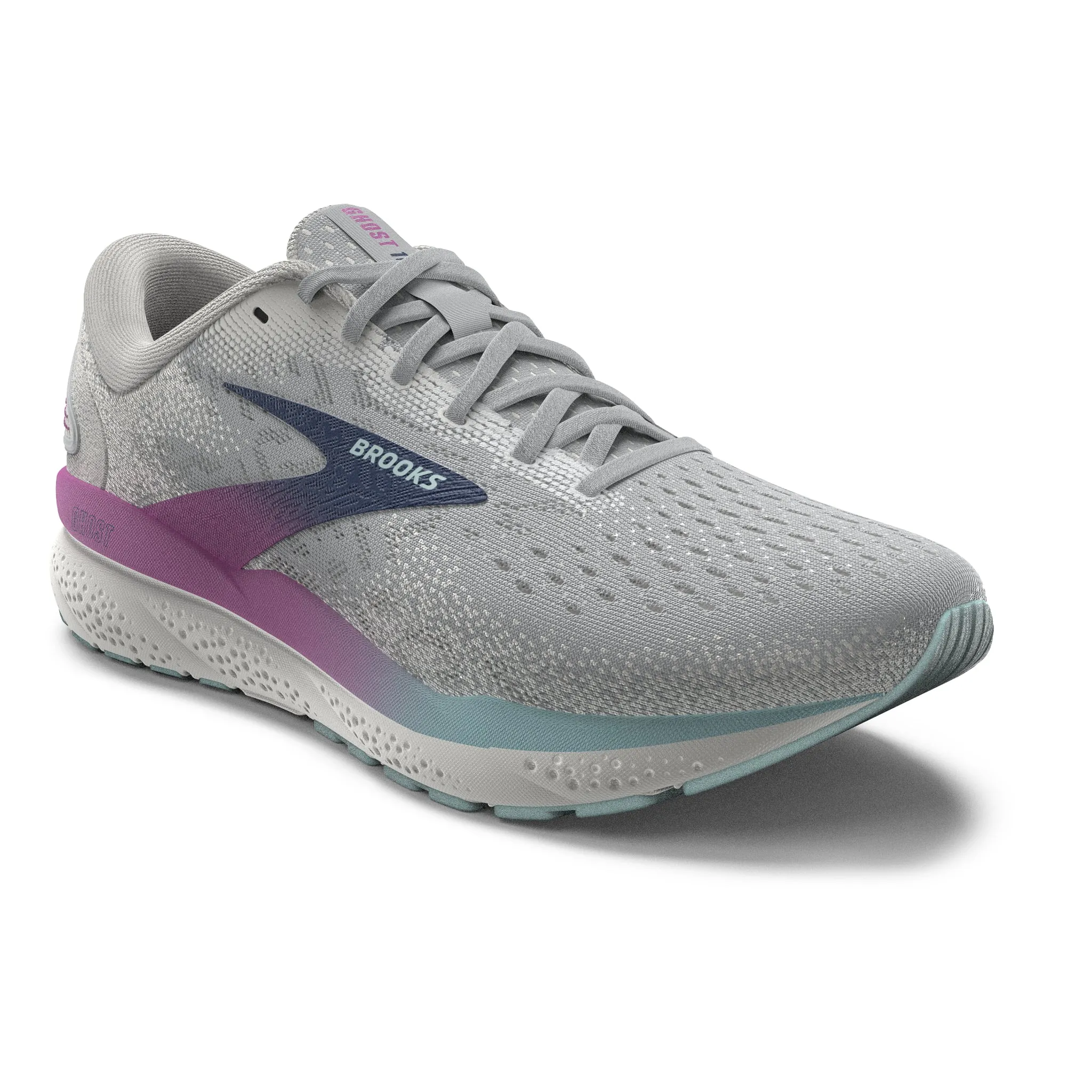 Women's Brooks Ghost 16 Road Running Shoe in White/Grey/Estate Blue