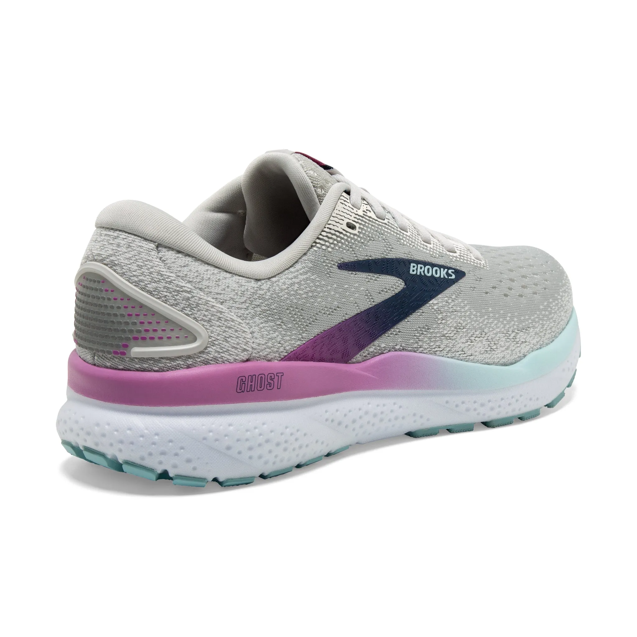 Women's Brooks Ghost 16 Road Running Shoe in White/Grey/Estate Blue