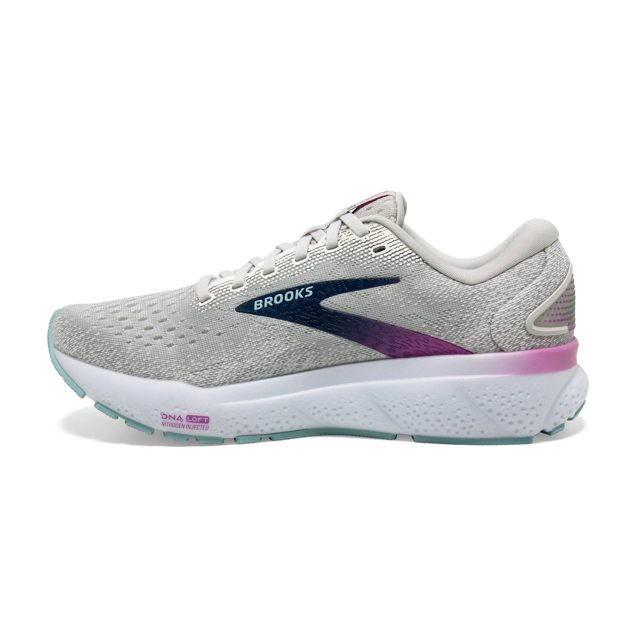 Women's Brooks Ghost 16 Road Running Shoe in White/Grey/Estate Blue