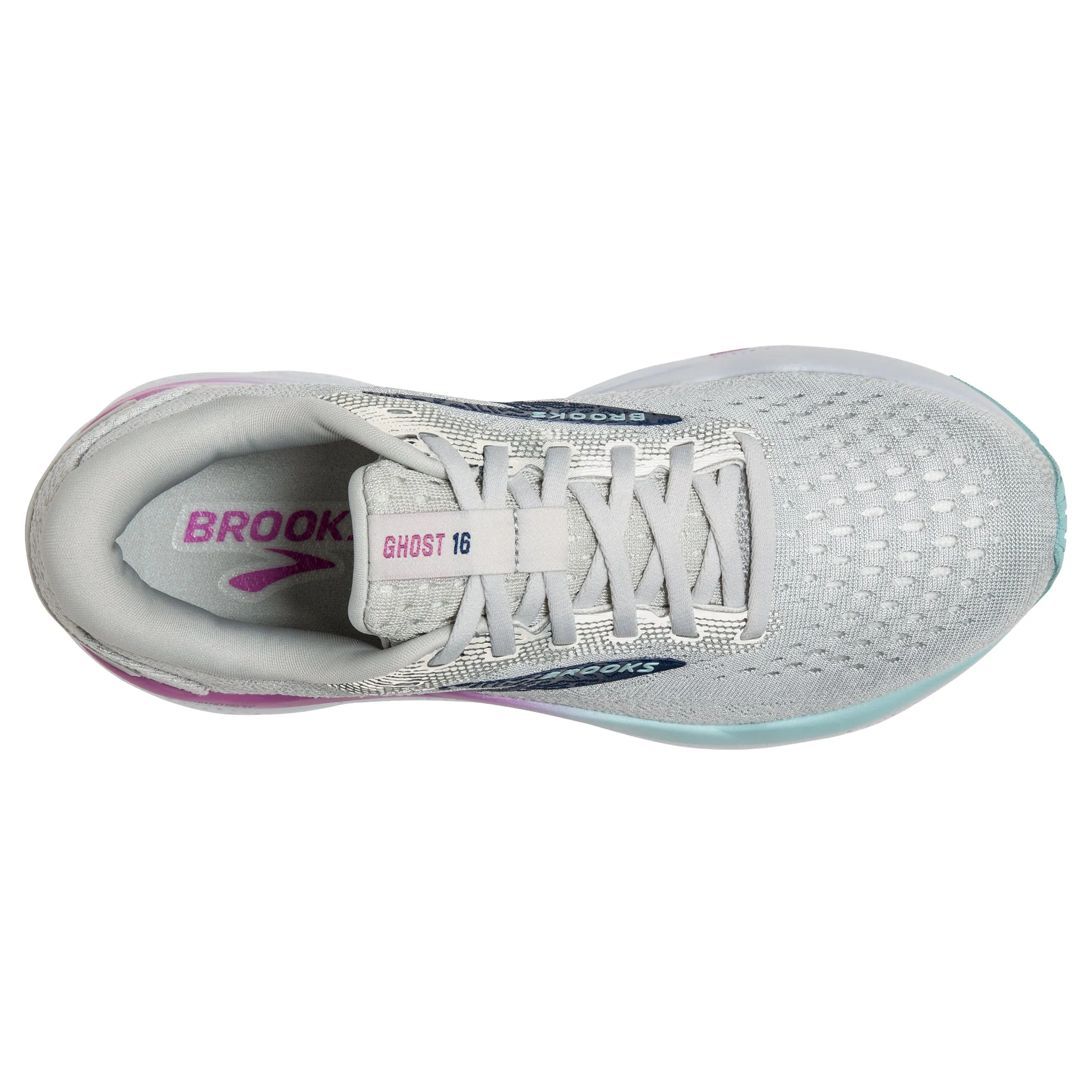 Women's Brooks Ghost 16 Road Running Shoe in White/Grey/Estate Blue