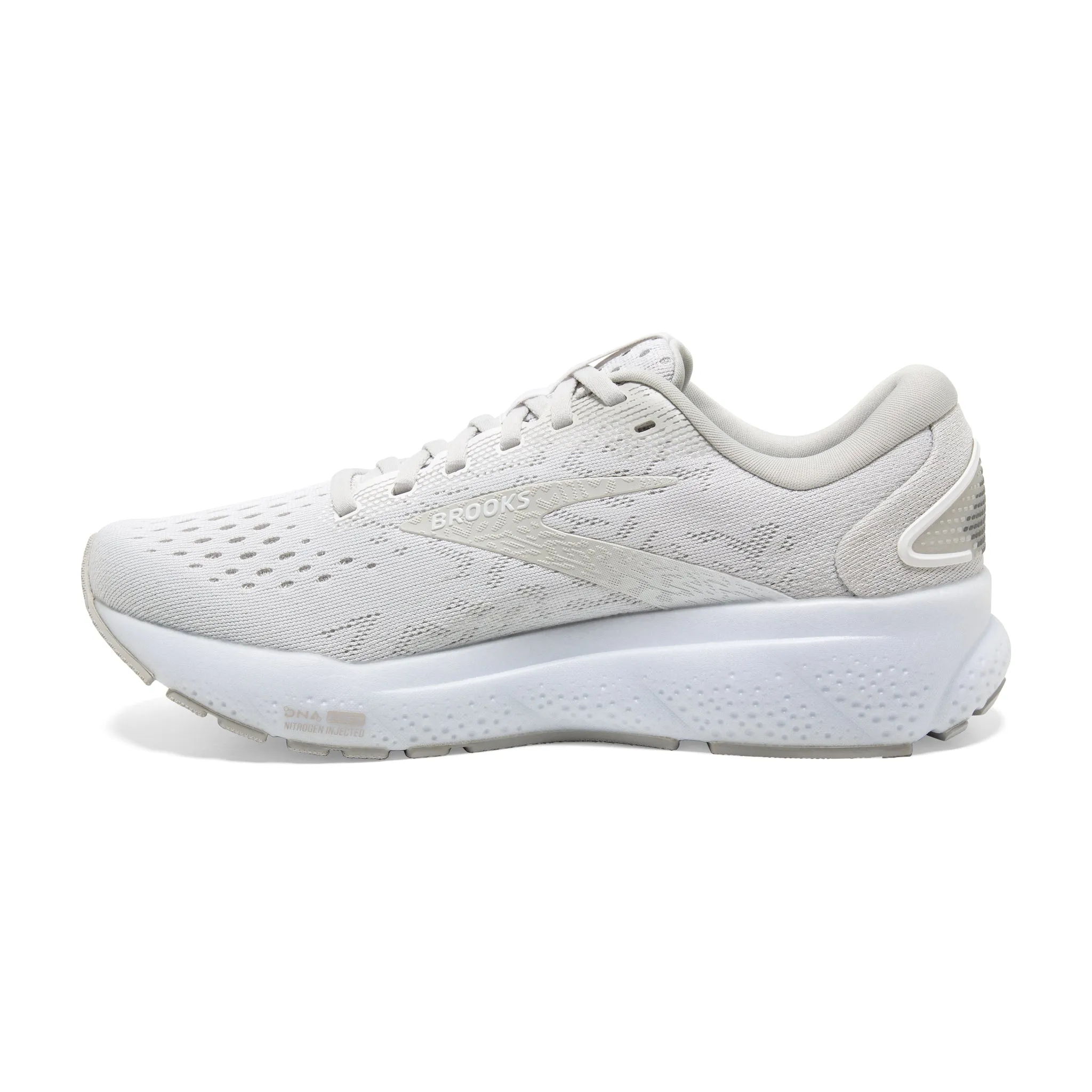 Women's Brooks Ghost 16 Road Running Shoe in White/White/Grey