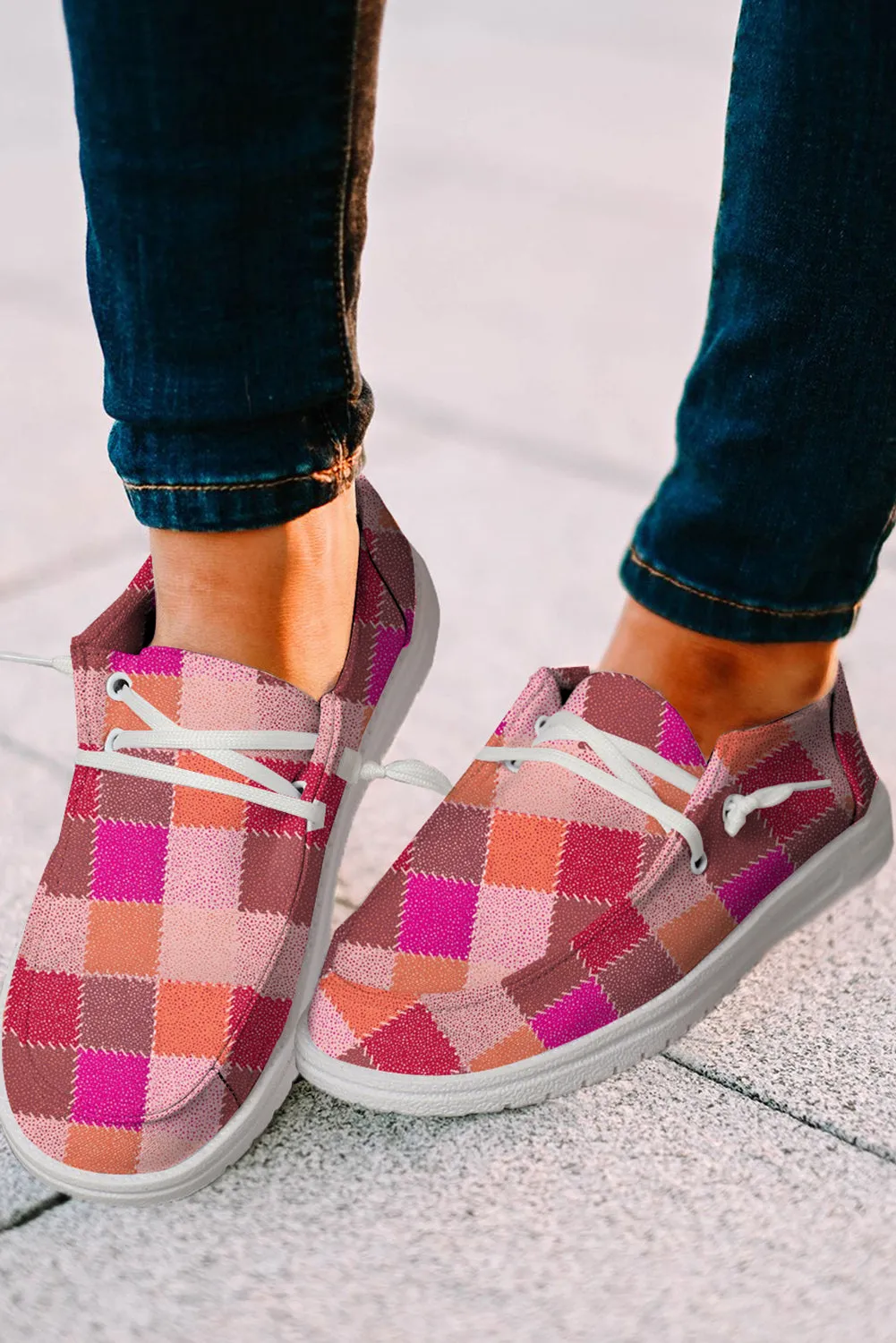 Women's Plaid Print Criss Cross Slip On Canvas Shoes