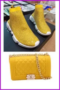 Yellow Jelly Shoulder Bag And Sneakers Set